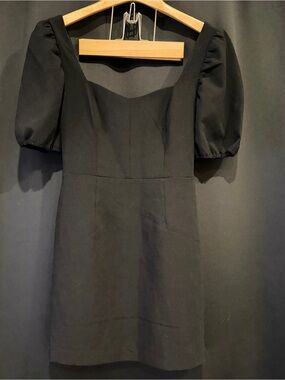 French Connection Black Square-Neck Puff Sleeve Mini Dress